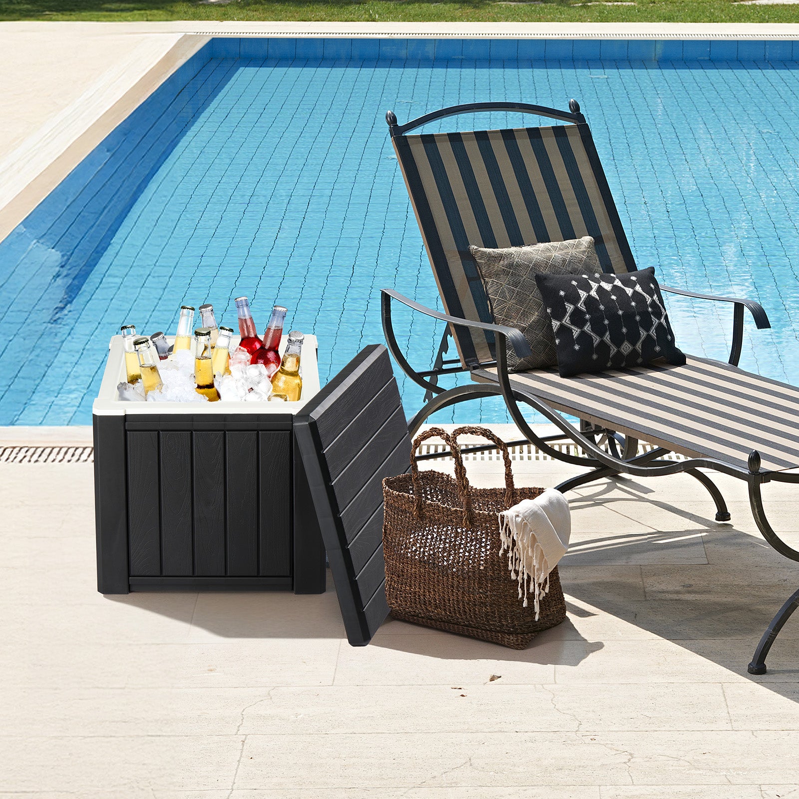 10 Gallon Cooler Side Table, Multi-purpose Ice Cooler Outdoor Cocktail Side Table For Camping, Picnic, Beach, Pool, Party