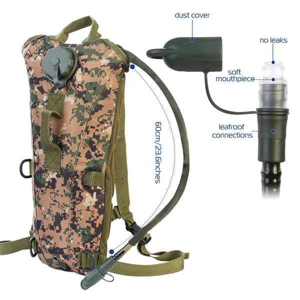 Tactical Hydration Pack 3L Water Bladder Adjustable Water Drink Backpack