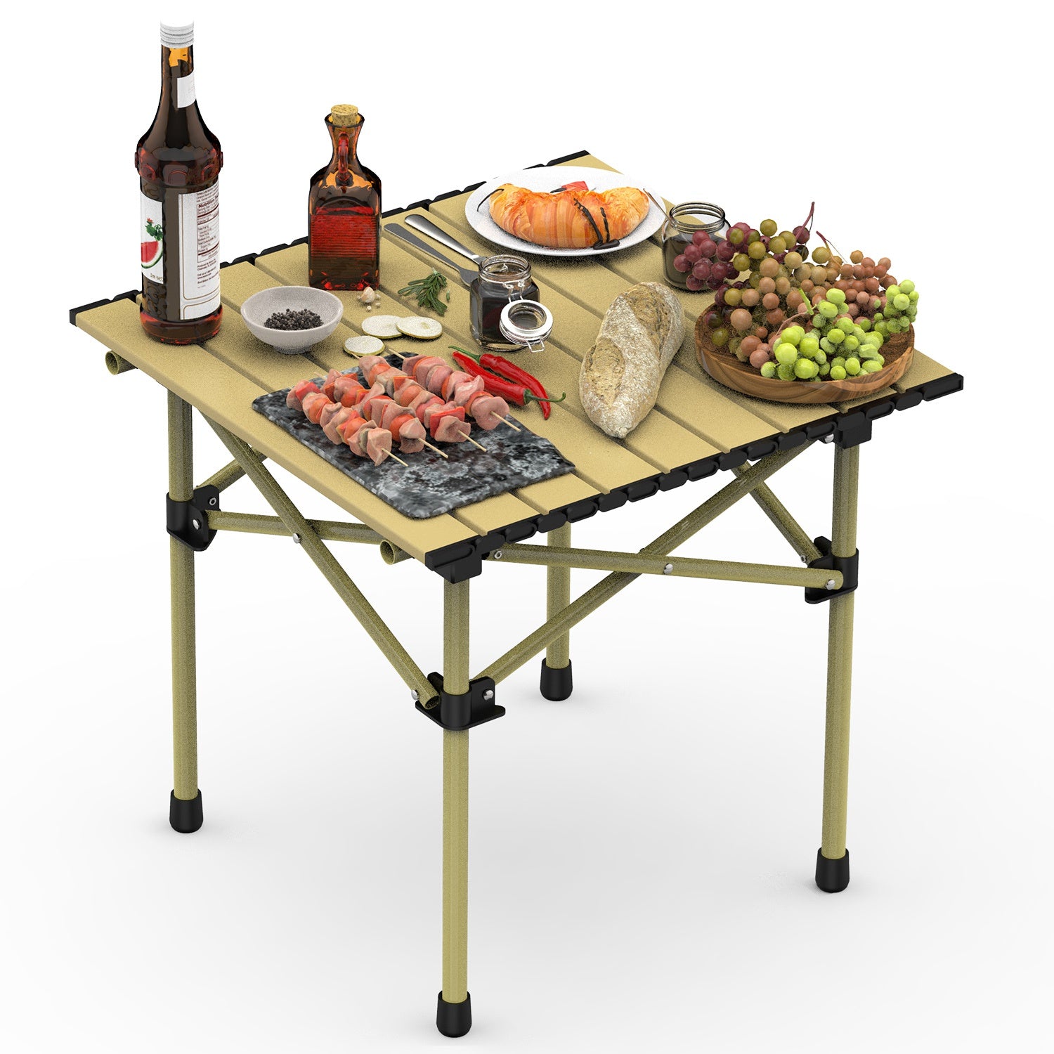 1Pc S Or L Size Options Folding Camping Table Portable Lightweight Carbon Steel Roll-up Picnic BBQ Desk With Carry Bag Heavy Duty For Outdoor Beach Backyard Party Patio Camping Hiking BBQ Picnic