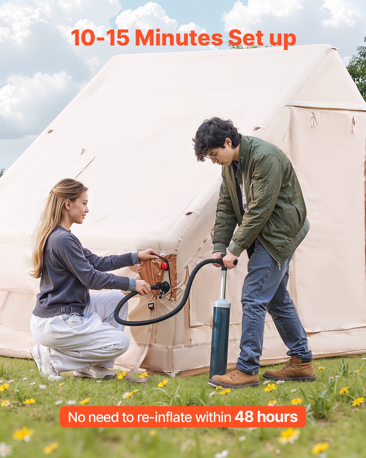 Inflatable Tent For Camping 3-5 Person Glamping Tent With Pump Easy Set Up