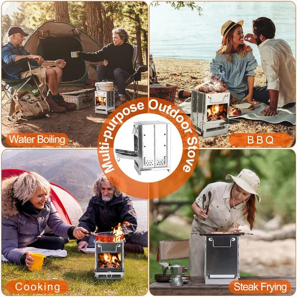 Portable Backpacking Stove For Camping Hiking Picnic BBQ Outdoor Cooker Folding Travel Charcoal Stove With Handle Carry Bag 2 Bolts