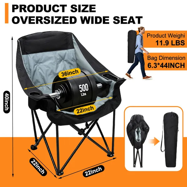 Oversized Heated Camping Chair, Patio Lounge Chairs With 3 Heat Levels, Portable Folding Heated Chair Round Moon Saucer Folding Lawn Chair Outdoor Chair For Camping, Lounge Patio