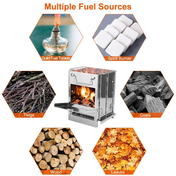 Portable Backpacking Stove For Camping Hiking Picnic BBQ Outdoor Cooker Folding Travel Charcoal Stove With Handle Carry Bag 2 Bolts