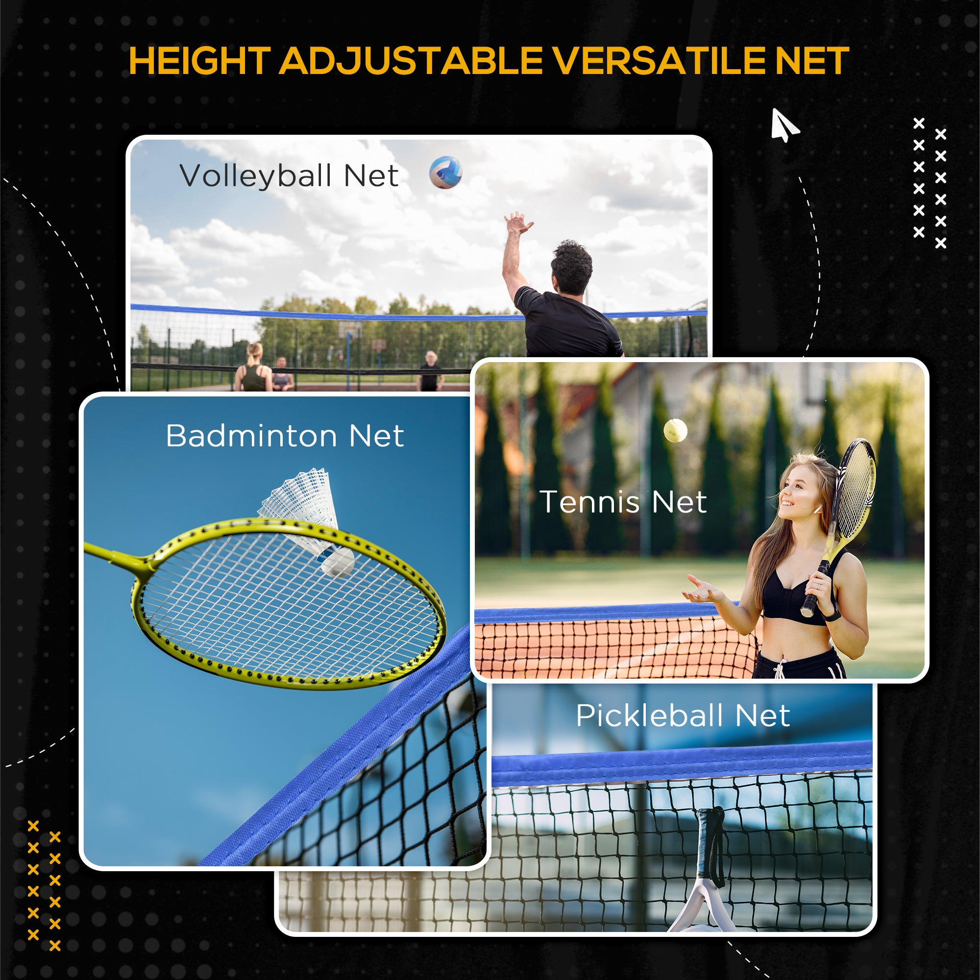 SPORTNOW 4m Badminton Net, Height Adjustable Outdoor Sports Net, With Carry Bag, For Tennis, Pickleball, Volleyball, Blue