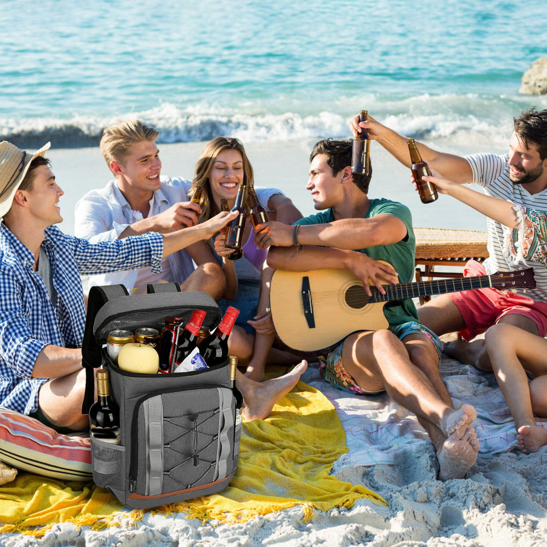 Grey-Black Options 1Pc Cooler Backpack 36 Can Leakproof Insulated Cooler Backpack With 25L 6.6Gal For Picnic Camping Beach Hiking Fishing Travel
