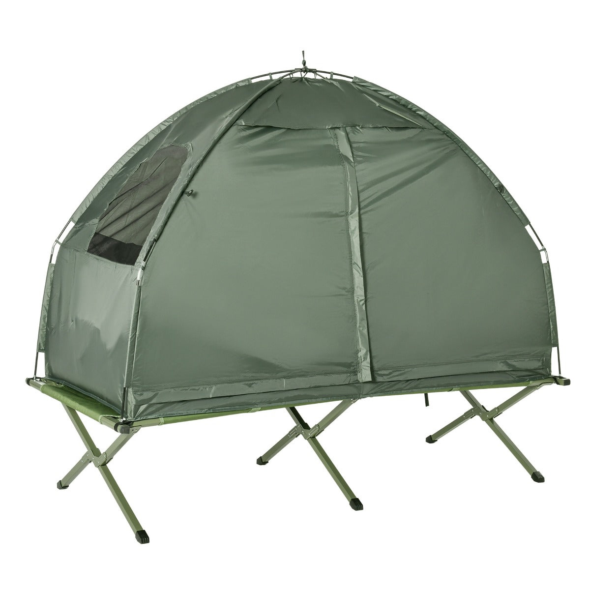 All-in-One Folding Camping Cots for Adults, Elevated Tent with Sleeping Bag, Thick Air Mattress Pad, Portable Single Sleeping Cot Camping Bed