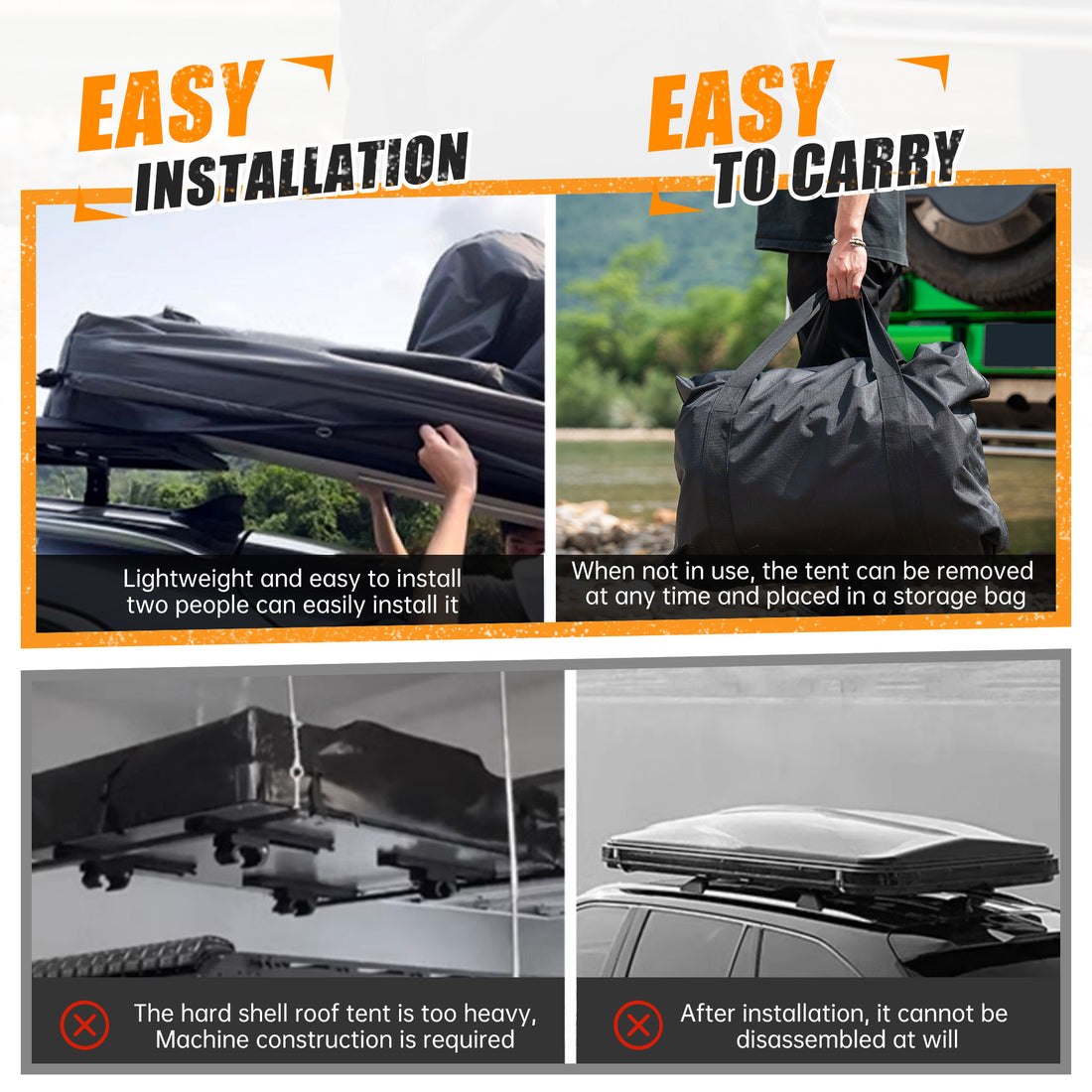 Foldable 2-3 People Amphibious Inflatable Car Roof Top Tent For Camping Outdoor Glamping Camping Tent For SUV, Truck - Without Ladder, Two-tone Style, Khaki & Black