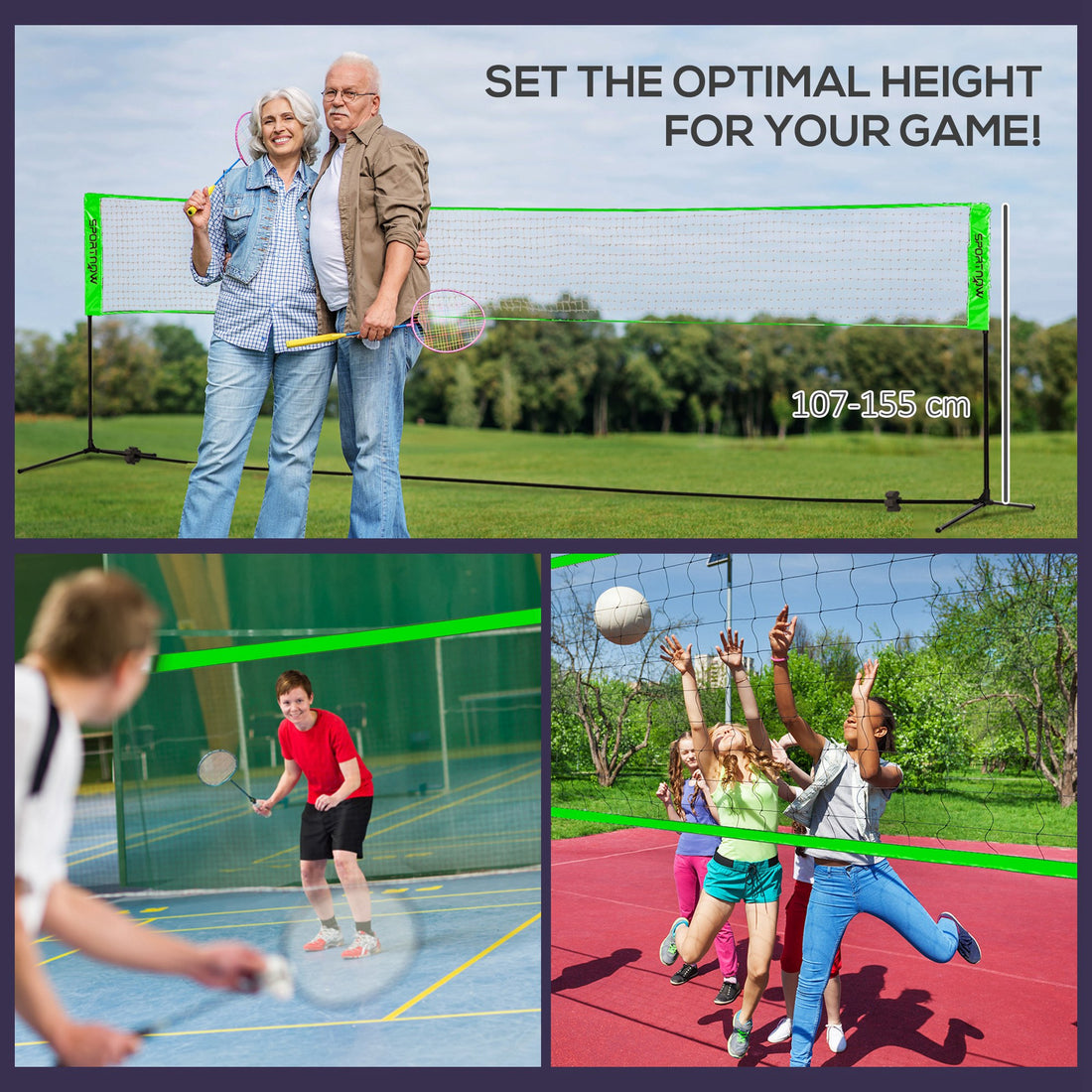 SPORTNOW Badminton Net Set, Height Adjustable Net For Pickleball, Volleyball, Badminton, With 3 Shuttlecocks, 4 Rackets