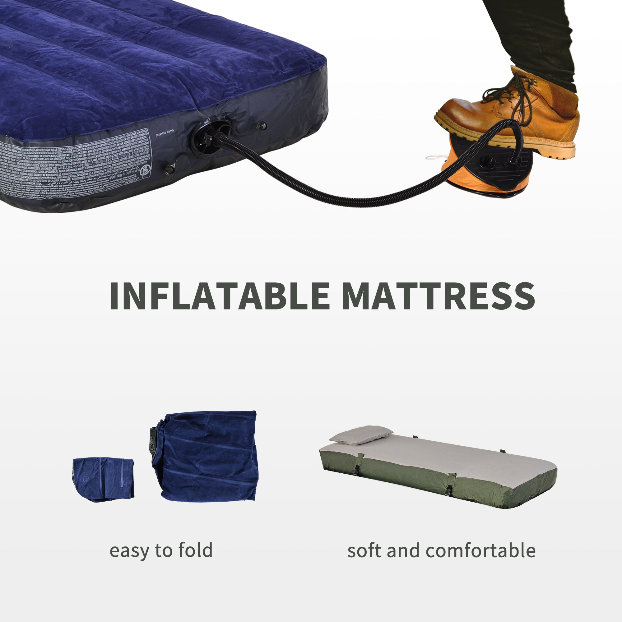 Folding Camping Cot For Adults All-in-One Elevated Tent With Sleeping Bag Thick Air Mattress Portable Single Bed