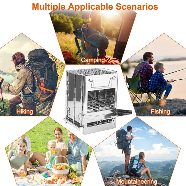 Portable Backpacking Stove For Camping Hiking Picnic BBQ Outdoor Cooker Folding Travel Charcoal Stove With Handle Carry Bag 2 Bolts