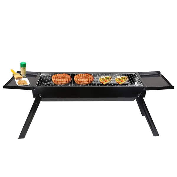 Folding Charcoal BBQ Grill Stainless Steel Grill With Shelf Net Easy Setup For Camping Picnic Outdoor Party Backyard