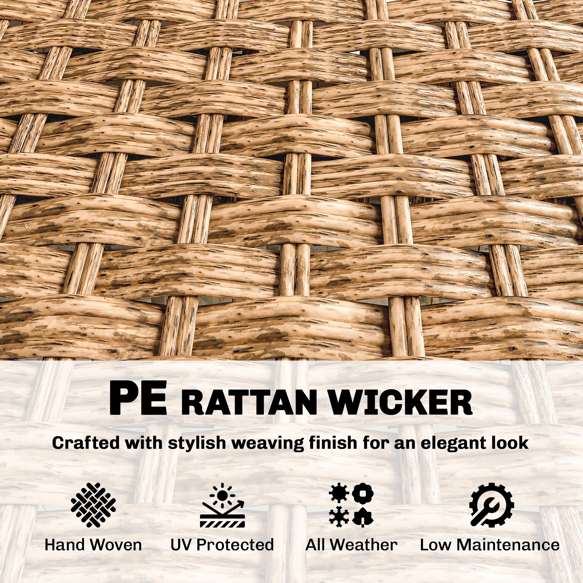Rattan Wicker Sofa 3-Seater Outdoor Patio Sofa with Cushions for Garden Backyard Porch Beige