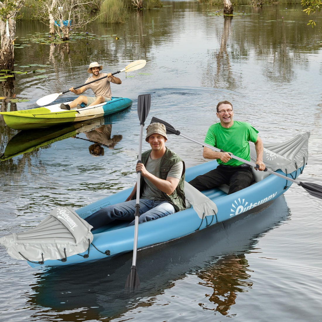 K2 Kayak, 2 Person Inflatable Kayak, Includes Paddles, Aluminum Oars, Repair Kit, Portable Tandem Blow Up Boat, Blue