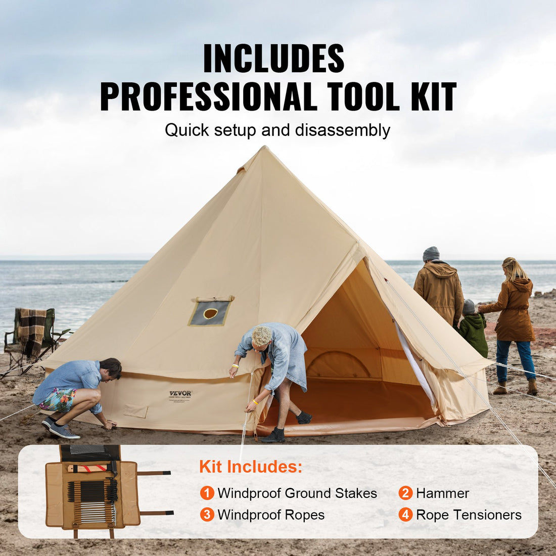 5-8 Person Canvas Glamping Bell Tent, Breathable Waterproof Yurt Tent With Stove Jack And Detachable Side Wall For Family Camping,13'x 13'x98"(Diameter 4M)