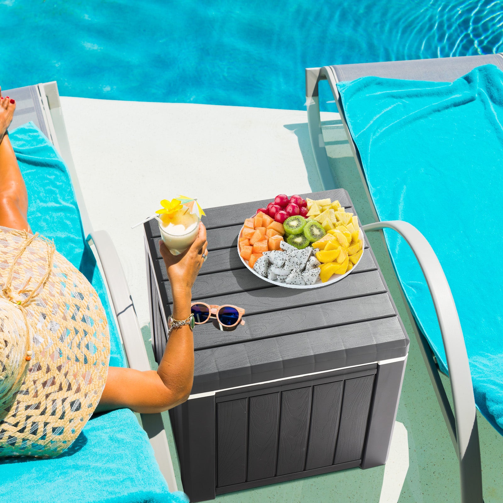 10 Gallon Cooler Side Table, Multi-purpose Ice Cooler Outdoor Cocktail Side Table For Camping, Picnic, Beach, Pool, Party